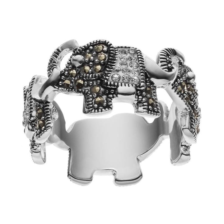 Silver Luxuries Silver Plated Marcasite & Crystal Elephant Ring, Women's, Size: 7, Grey