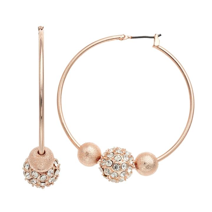 Simulated Crystal Ball Hoop Earrings, Women's, Pink