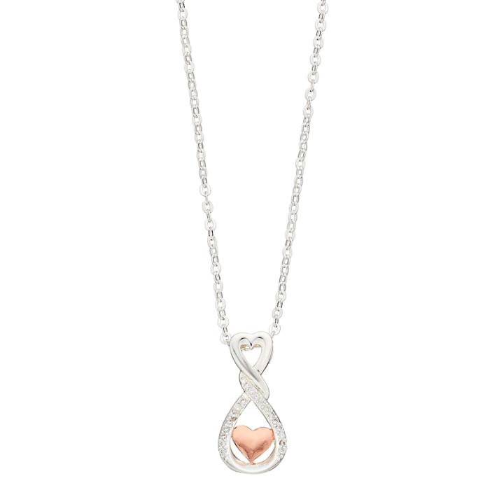 Silver Expressions By Larocks Cubic Zirconia Infinity Heart Twist Pendant Necklace, Women's, White