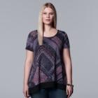 Plus Size Simply Vera Vera Wang Printed Crinkle Tee, Women's, Size: 0x, Dark Red