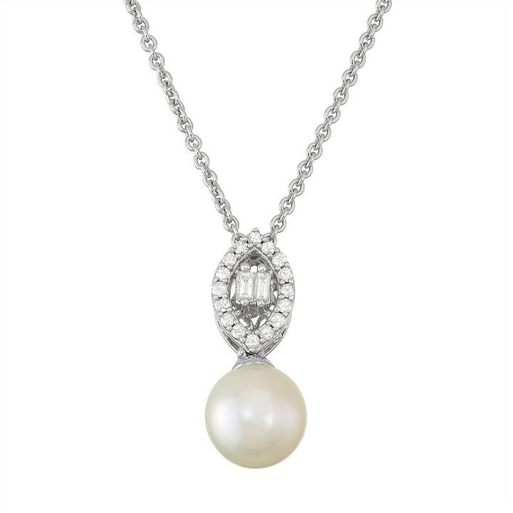 Simply Vera Vera Wang Freshwater Cultured Pearl & 1/10 Carat T.w. Diamond Sterling Silver Pendant Necklace, Women's, Size: 18, White