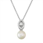 Simply Vera Vera Wang Freshwater Cultured Pearl & 1/10 Carat T.w. Diamond Sterling Silver Pendant Necklace, Women's, Size: 18, White