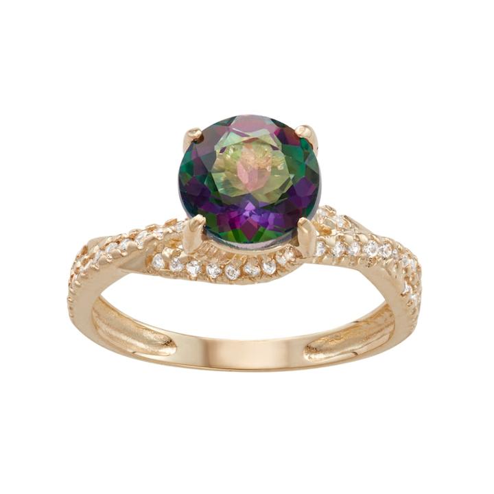 10k Gold Mystic Topaz & Lab-created White Sapphire Crisscross Ring, Women's, Size: 8, Blue