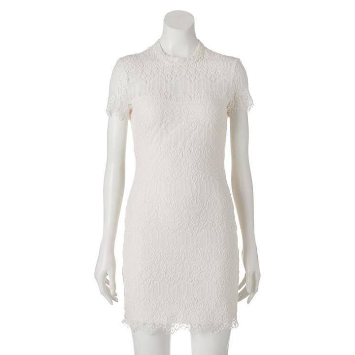Juniors' Almost Famous Illusion Mockneck Lace Dress, Girl's, Size: Small, Beige Oth