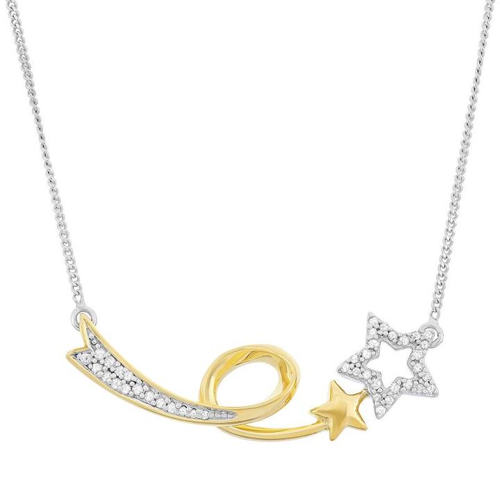 1/6 Carat T.w. Diamond Sterling Silver And 18k Gold Two Tone Shooting Star Necklace, Women's, Size: 18, White