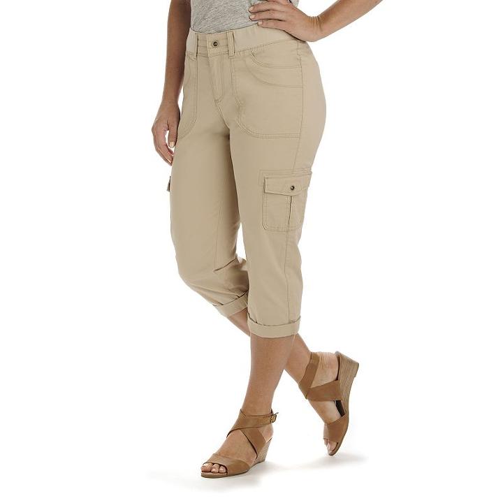 Women's Lee Comfort Waist Cargo Twill Capris, Size: 10 Avg/reg, Lt Beige