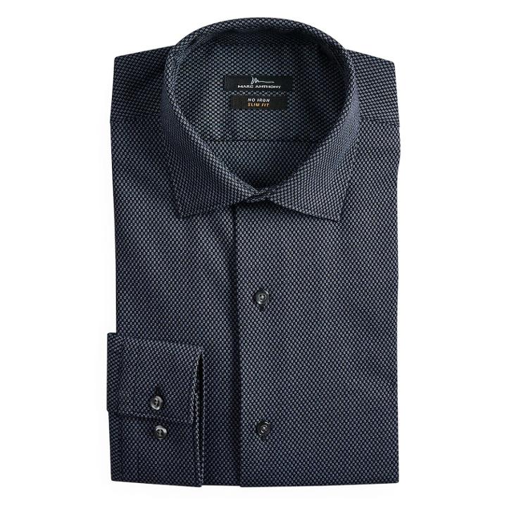 Men's Marc Anthony Slim-fit Non-iron Stretch Dress Shirt, Size: 16.5 36/37, Black