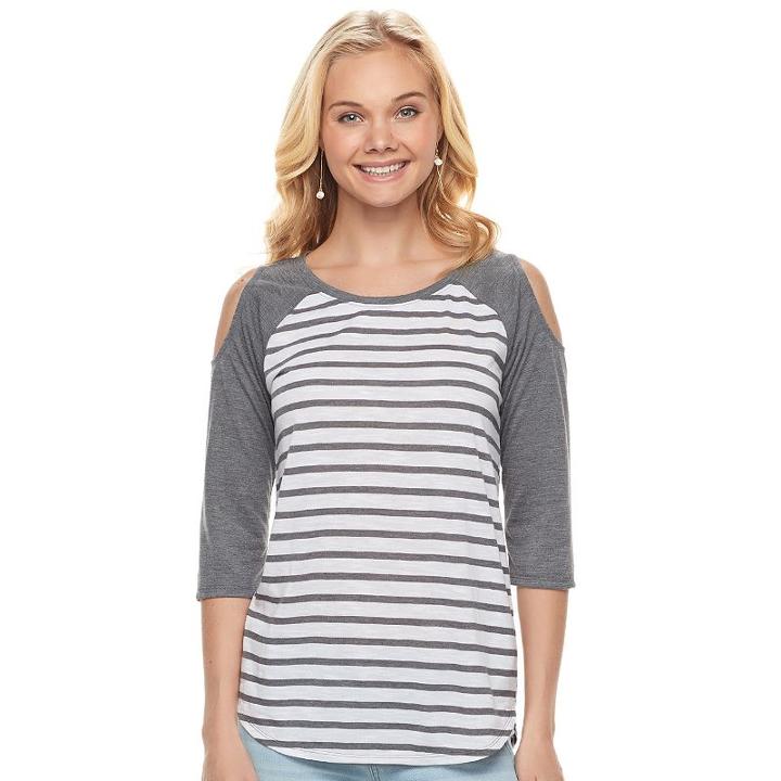 Juniors' So&reg; Cold Shoulder Raglan Tee, Teens, Size: Medium, Grey (charcoal)