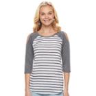 Juniors' So&reg; Cold Shoulder Raglan Tee, Teens, Size: Medium, Grey (charcoal)
