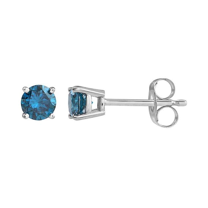 10k White Gold 1/4 Carat T.w. Blue Diamond Stud Earrings, Women's