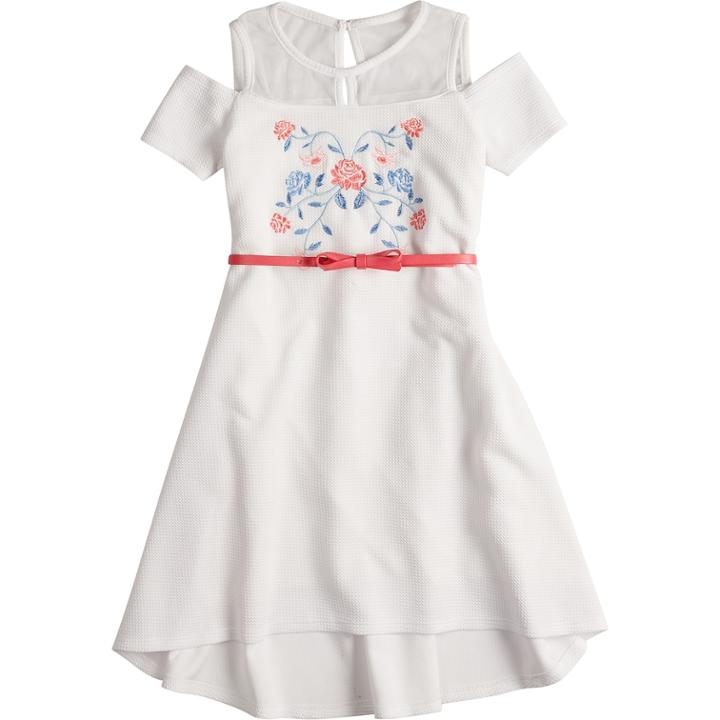 Girls 7-16 Lavender Belted Pique Textured Knit Dress, Size: 10, White