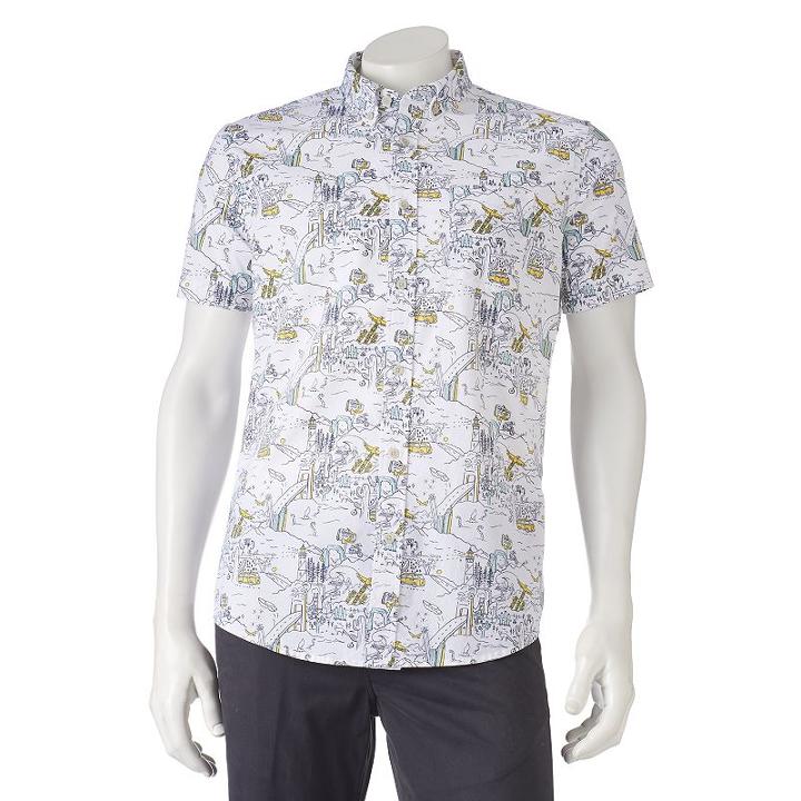 Men's Urban Pipeline&reg; Maxflex Print Button-down Shirt, Size: Medium, Natural