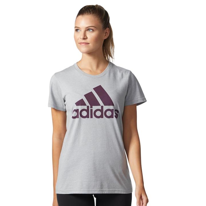 Women's Adidas Classic Logo Tee, Size: Small, Med Grey
