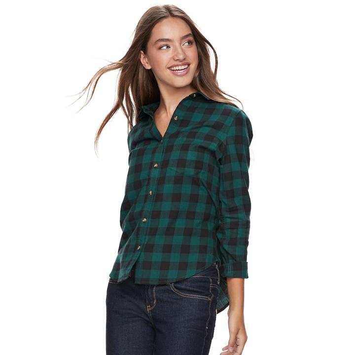 Juniors' So&reg; Button-front Shirt, Teens, Size: Medium, Dark Green