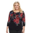 Plus Size Cathy Daniels Print Embellshed Sweater, Women's, Size: 3xl, Black Floral