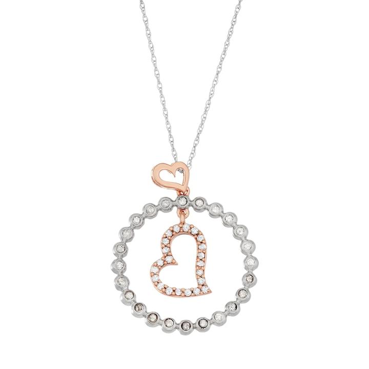 Two Tone 10k White Gold 1/3 Carat T.w. Diamond Circle & Heart Pendant, Women's