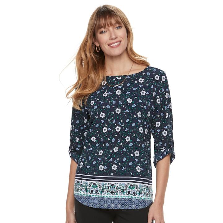 Women's Croft & Barrow&reg; Print Roll-tab Top, Size: Small, Light Blue