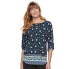 Women's Croft & Barrow&reg; Print Roll-tab Top, Size: Small, Light Blue