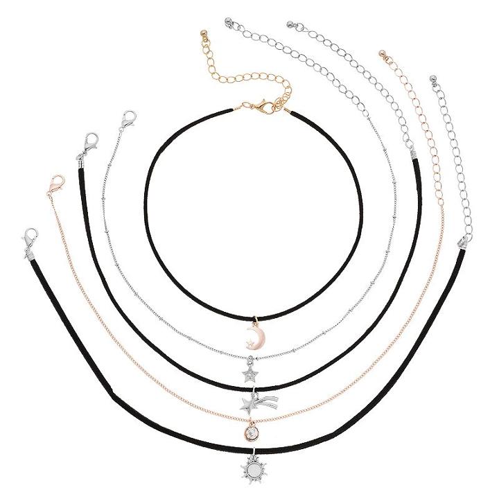 Mudd&reg; Celestial Choker Necklace Set, Women's, Black