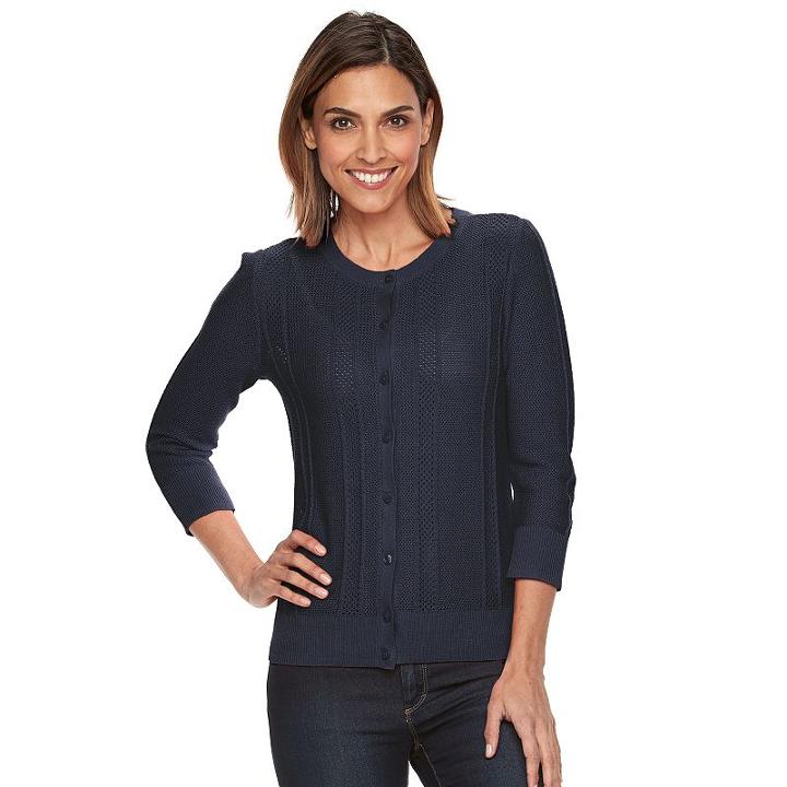 Women's Croft & Barrow&reg; Essential Pointelle Cardigan, Size: Xxl, Blue