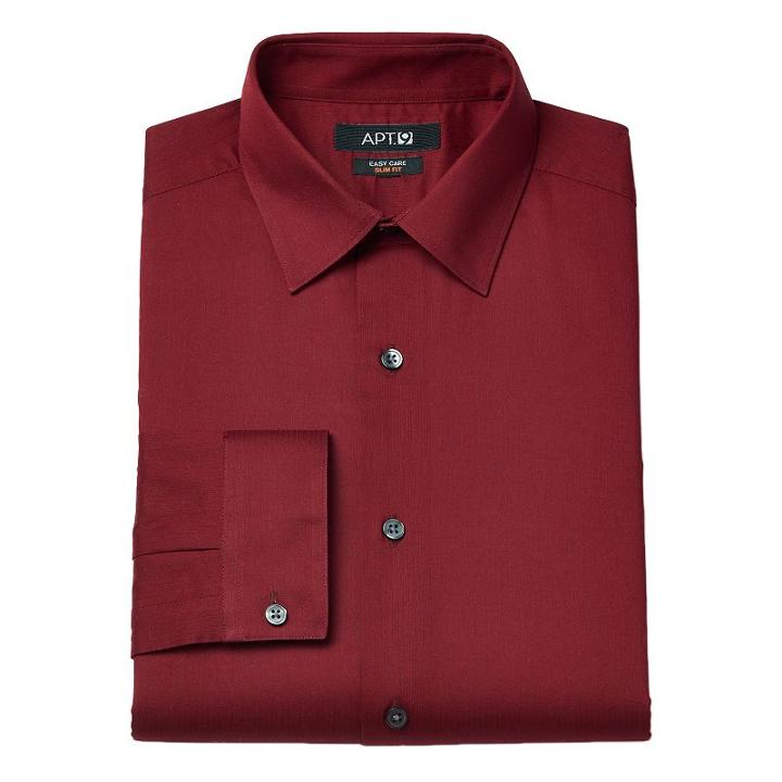 Men's Apt. 9&reg; Slim-fit Dobby Textured Easy-care Dress Shirts, Size: 17.5 36/37, Dark Red