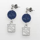 Logoart New York Rangers Sterling Silver Crystal Ball Drop Earrings, Women's, Blue