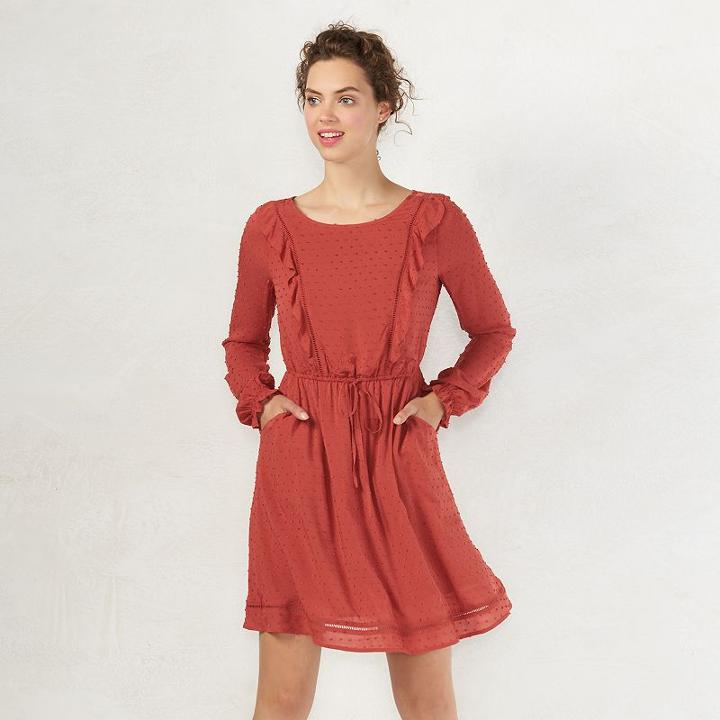 Women's Lc Lauren Conrad Swiss Dot Shift Dress, Size: Xs, Orange