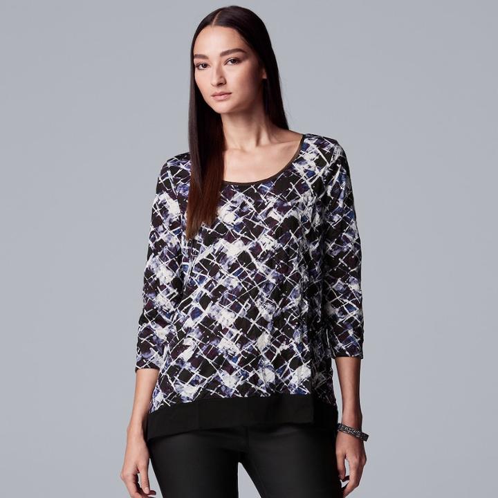 Women's Simply Vera Vera Wang Printed Crinkle Tee, Size: Small, Dark Blue