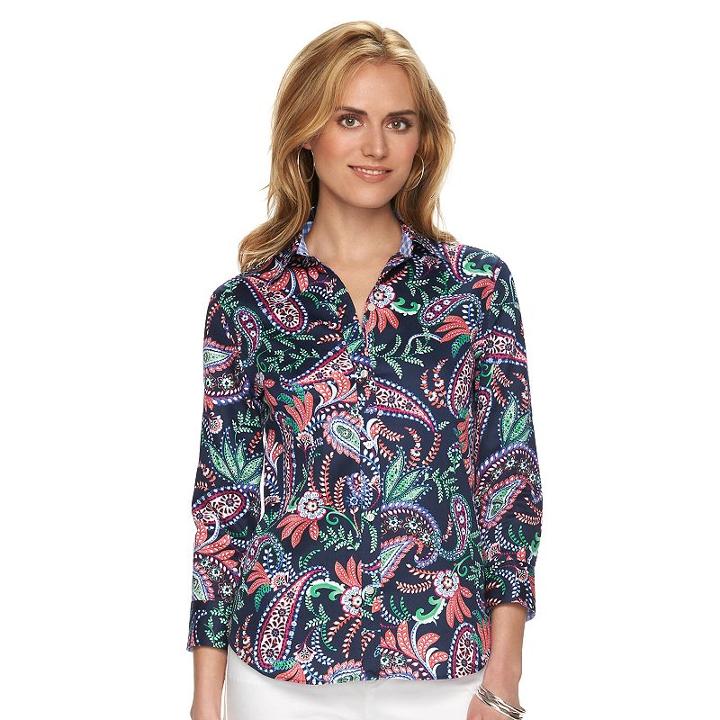 Petite Chaps Printed No-iron Shirt, Women's, Size: Xs Petite, Pink Other