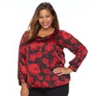 Plus Size Ab Studio Floral Bubble-hem Top, Women's, Size: 2xl, Ovrfl Oth