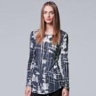 Women's Simply Vera Vera Wang Print Crewneck Tee, Size: Xl, Dark Blue