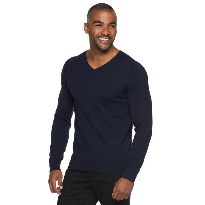 Men's Marc Anthony Slim-fit Tuck-stitch V-neck Sweater, Size: Medium, Blue