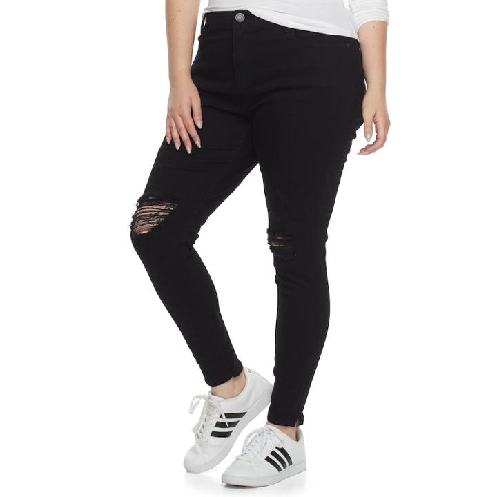 Plus Size Juniors' Mudd&reg; Ripped Zip-ankle Skinny Jeans, Teens, Size: 18, Grey (charcoal)
