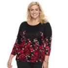 Plus Size Cathy Daniels Print Embellshed Sweater, Women's, Size: 3xl, Black Red Roses
