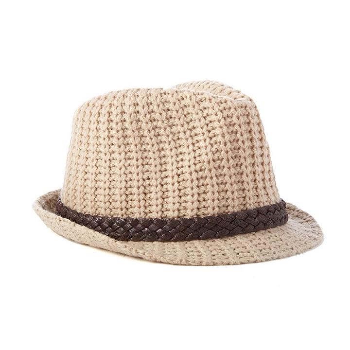 Scala Braided Trim Cable Knit Fedora, Women's, White Oth