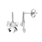Little Diva Diamonds Sterling Silver Diamond Accent And Simulated Pearl Bow Drop Earrings, Women's, White
