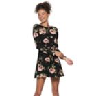 Juniors' Lily Rose Twist Front Swing Dress, Teens, Size: Medium, Black Rose Floral
