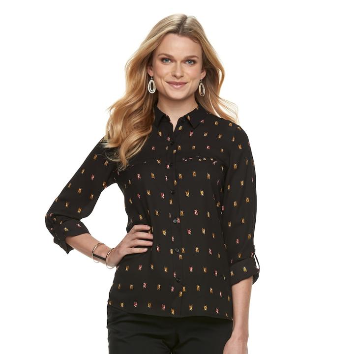 Women's Apt. 9&reg; Convertible Button Tab Blouse, Size: Xxl, Black