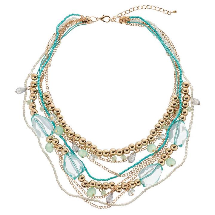 Gs By Gemma Simone Aqua Beaded Multi Strand Necklace, Women's, Size: 22, Multicolor