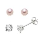 Charming Girl Kids' Sterling Silver Cubic Zirconia & Simulated Pearl Stud Earring Set, Pink