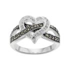 Silver Luxuries Crystal & Marcasite Crisscross Heart Ring, Women's, Size: 8, Grey