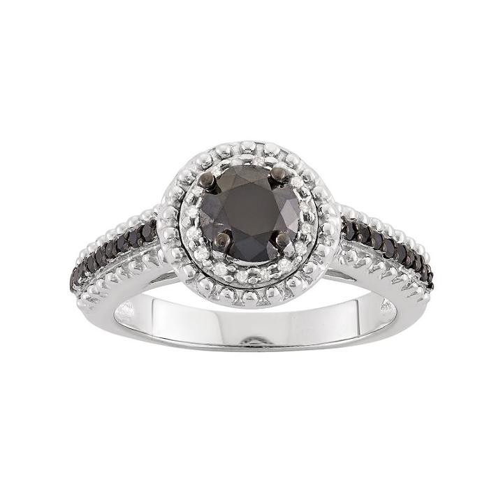 1 1/10 Carat T.w. Black & White Diamond Sterling Silver Double Halo Ring, Women's, Size: 7