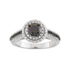 1 1/10 Carat T.w. Black & White Diamond Sterling Silver Double Halo Ring, Women's, Size: 7
