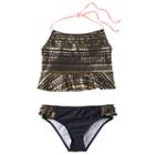 Girls 7-16 Pink Platinum Gold Foil Tankini & Scoop Bottoms Swimsuit Set, Girl's, Size: 10-12, Black