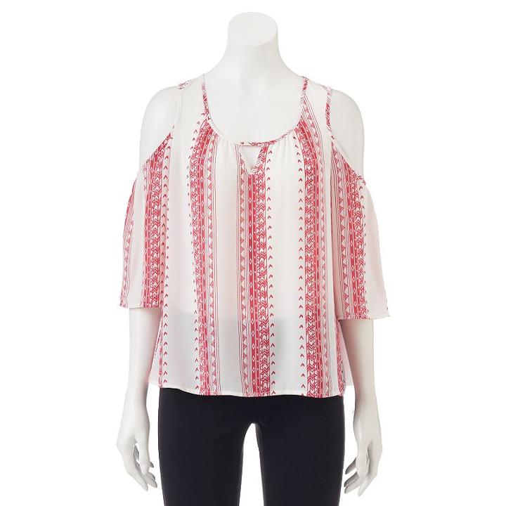 Juniors' Candie's&reg; Keyhole Cold Shoulder Top, Girl's, Size: Large, Red