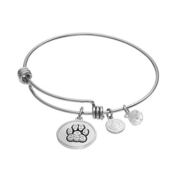 Love This Life Crystal I Love My Dog Charm Bangle Bracelet, Women's, Silver