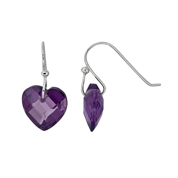 Sterling Silver Cubic Zirconia Heart Drop Earrings, Women's, Purple