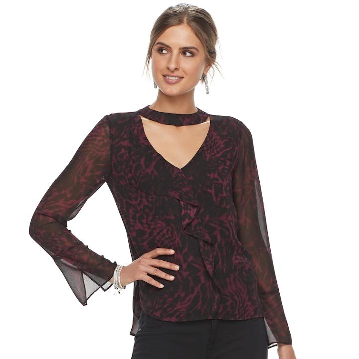 Women's Jennifer Lopez Ruffle Choker Neck Top, Size: Xs, Dark Red