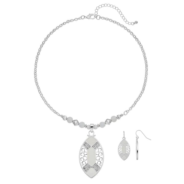 Marquise Pendant & Drop Earring Set, Women's, White