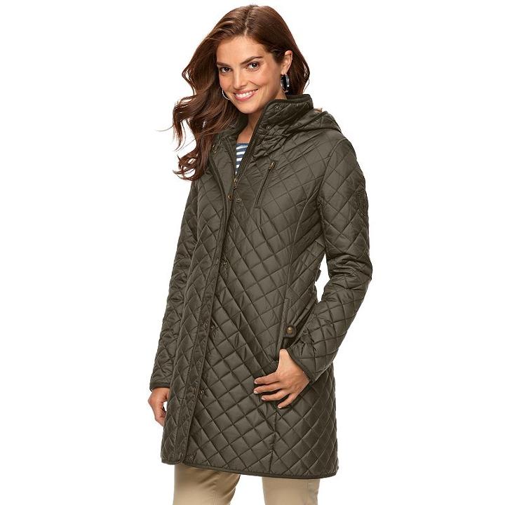Women's Chaps Hooded Quilted Walker Jacket, Size: Medium, Med Green